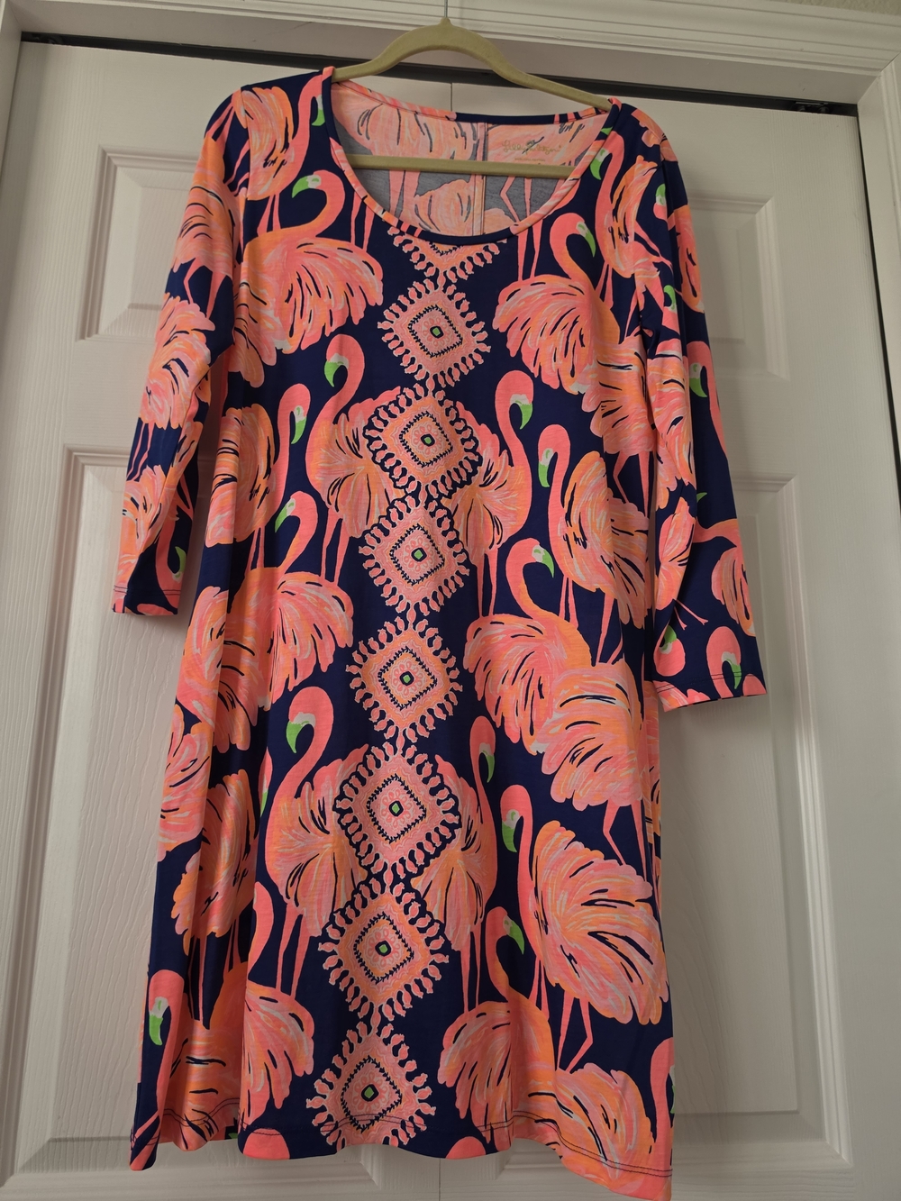 Lilly Pulitzer Navy Mini Dress with Neon Pink Flamingo Print
